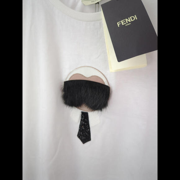 [SOLD] $1295 NWT FENDI x KARL LAGERFELD Men's Sz M Mink Fur Trim White T-Shirt - Picture 2 of 8